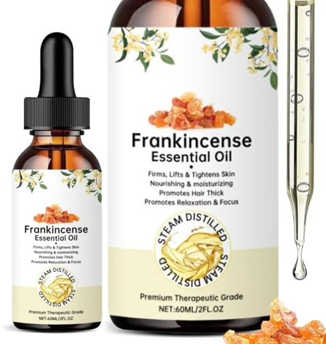 Huile Essentielle Encens - 60ml Natural Frankincense Oil for Skin,Frankincense Essential Oil Pure et Naturelle pour Visage, Diffuseur, Massage, Bain, Relax, Apaisant, Soins de la Peau