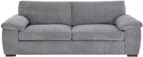 Bliss Furniture Amalfi Jumbo Cord 3 Seater Sofa for Family Living Rooms – Soft Corduroy, Birch Frame, Removable Washable Covers – High Back Three Seater Couch (Grey, 3 Seater)