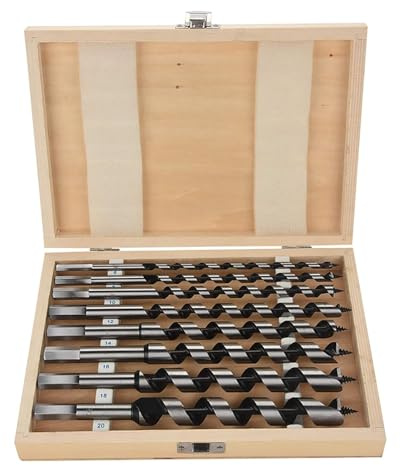 8PCS 6/8/10/12/14/16/18/20 mm Wood Auger Drill Bit Set, Carbon Steel Auger Drill Bit with Wooden Case, Precision Wood Bits for Carpentry DIY Woodworking Projects