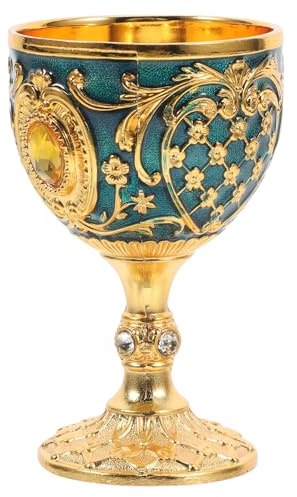 jojofuny Calice Sacré en Alliage Doré Gobelet Décoratif Vintage Bleu Transparent Coupe D’Offrande Résistante aux Chocs Verrerie D’Halloween et Culte Bol à Eau Polyvalent pour Cérémonie