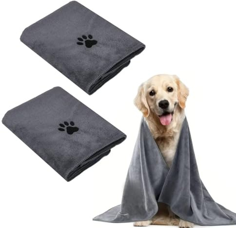ZOVRIXIA 2 stycken hundhanddukar 100 x 50 cm, hundhandduk extra absorberande och mjuk snabbtorkande mikrofiber, hundtillbehör handdukar husdjur för katter, hundar eller andra husdjur, grå