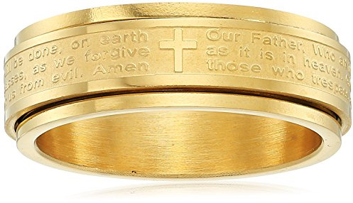 Amazon Essentials Steeltime Men's 18k Gold Plated Our Father Prayer Spinner Band Ring,Yellow,8, (previously Amazon Collection)