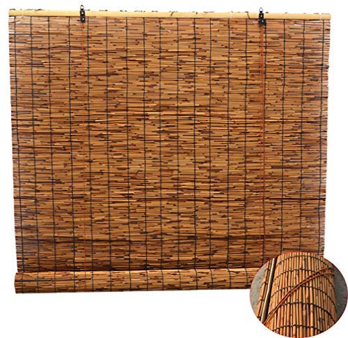 Zlovne Retro Carbonization Natural Schilf Vorhang,Bambusrollo Bambus Raffrollo,Rollo Bambus Handgewebt,Sonnenschutzrollos,Atmungsaktiv,Wand Hauptdekorationen,Außenterrasse (120x140cm/47x55in)