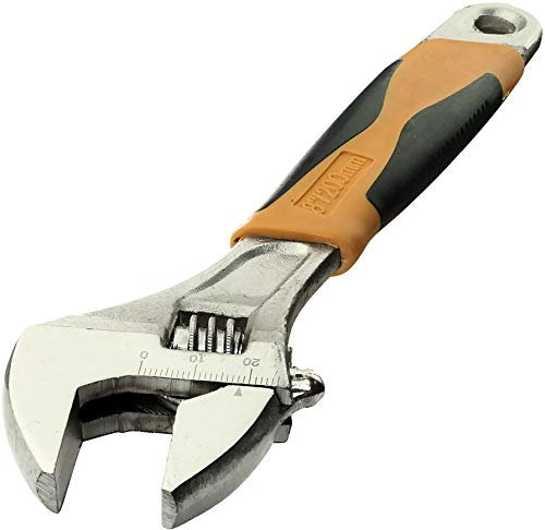 Aerzetix - Chiave inglese regolabile 200mm - dimmerabile da 0 a 25mm - Manico dritto - Impugnatura antiscivolo bimateriale - Versatilità - Ganascia reversibile - in acciaio CR-V - C45630