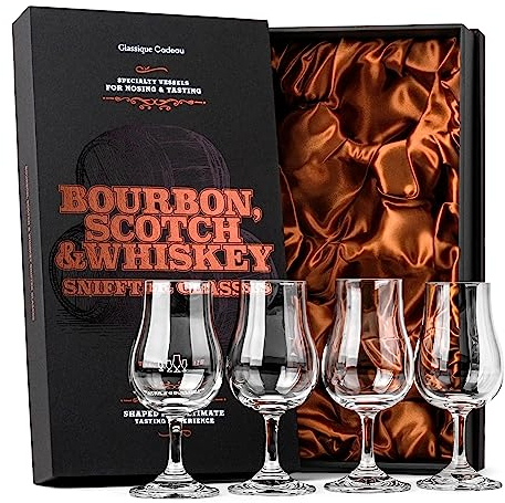 Whiskey, Scotch, Bourbon Professionelle Tasting und Nosing Gläser | 4er Set | 120 ml Kristall Whisky Verkostungsgläser mit Stiel für Rum, Gin, Likör | Whiskeygläser Geschenkset für Männer