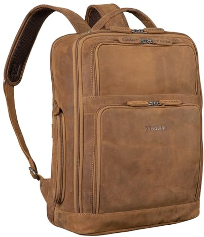 STILORD Jayden Men's Leather Business Backpack – Large Vintage Laptop Daypack with 15–17 Inch Laptop Compartment – A4 Size – Trolley Sleeve – Office, University, Travel Colour:tan - Dark Brown