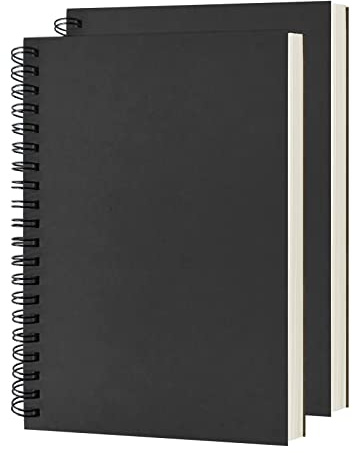 DSTELIN Blank Spiral Notebook, 2-Pack, Soft Cover, Sketch book, 100 Pages / 50 Sheets, 7.5 inch x 5.1 inch, 100GSM, (Black)