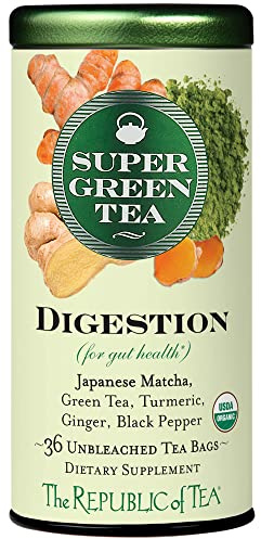 The Republic of Tea - Organic Digestion SuperGreen Tea Tin, 36 Tea Bags, Naturally Caffeinated Japanese Matcha and Green Tea