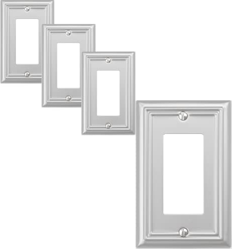 OKAWYC Single Decorator Light Switch Cover Adler Metal Wall Plate, 4-Pack Brushed Nickel 1 Gang Single Rocker, for Receptacle Dimmer Switch GFCI Outlet, Switch Cover Decorative Wallplate, Durable