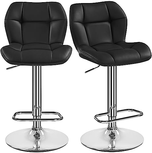 Yaheetech Set 2 Sgabelli Bar Alti Cucina in Similpelle Moderno Nero | Similpelle, Schienale, Girevole 360°, Altezza Regolabile, Design Moderno, Poggiapiedi Metallo, per Cucina Salone Ristorante