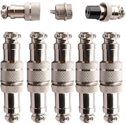 VISSQH 5 Paia GX16 2Pin Connettore Aviazione,16mm Connettore Aviazione Maschio Femmina,Presa aeronautica,Connettore Aviazione Pannello Metallo(Docking)
