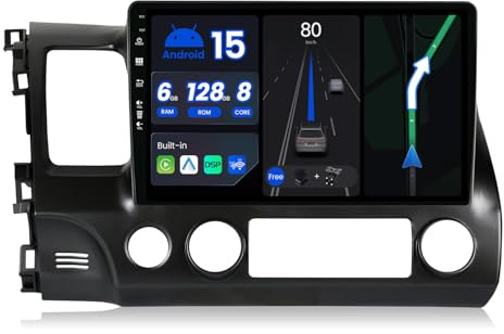 BXLIYER -[8-Core, 6G+128G]- Android 15 Autoradio pour Honda Civic (2006-2011) - sans Fil Carplay + Android Auto - LED Caméra + MIC - 2 Din IPS 10.1 Pouce - Dab Volant WLAN 360-CAM Fast-Boot Bluetooth