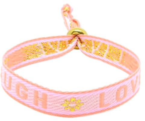 Selfmade Jewelry - Statement Festival Armband Stoff Armband Damen Stoffarmbänder in Pink für Festival Outfit Damen (LOVE LIVE LAUGH (Rosa)