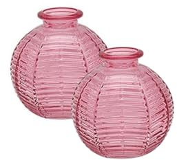 Woodside Home Living - Bright Ribbed Glass Small Ball Vase (Set of 2) - Pink