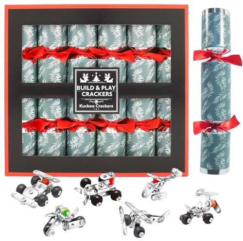 Kuckoo Crackers - 6 x 13-inch Build & Play Metal Construction Christmas Crackers
