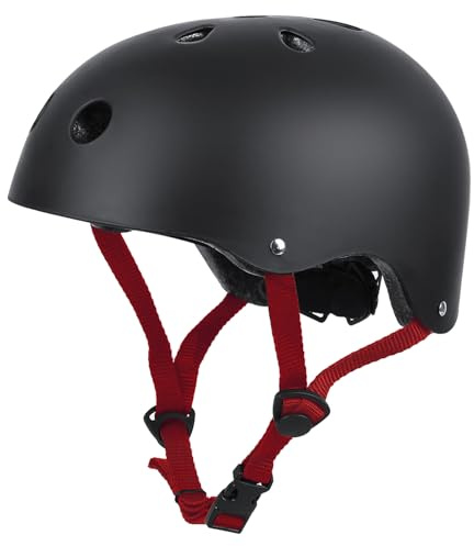LeapBeast Casco Skate Casco Bicicleta con Certificado CE Unisex Adultos Hombres y Mujeres Multi-Deporte para Ciclismo, Skate, Patinaje (Negro - Rojo, Medium)