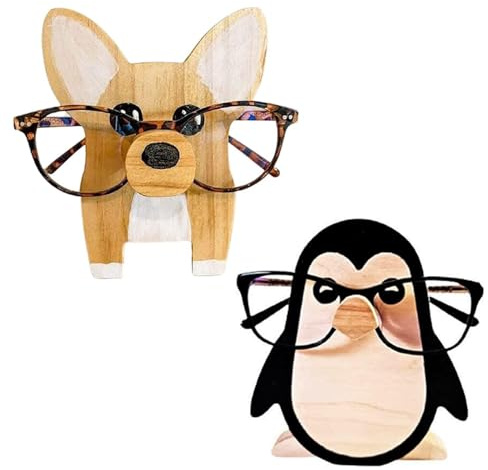 1 Cadre De Lunettes Corgi Et 1 Cadre De Lunettes Pingouin, Cadres De Lunettes Animaux Créatifs, Cadres De Lunettes De Dessin Animé Mignon, Décoration De Bureau
