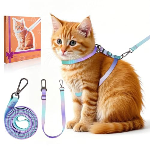 Yingphia Cat Harness and Lead Set, Adjustable Escape Proof Cat Lead for Walking, Reflective Kitten Harness Set, Soft and Comfortable for Small Medium Large Cats (S)
