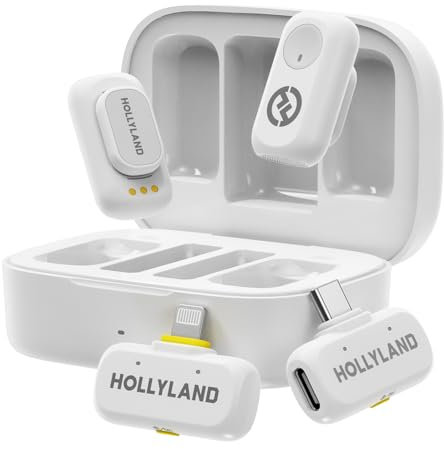 Hollyland LARK A1 Combo - Wireless Mini Microphone for iPhone & Android (2TX + USB-C RX + Lightning RX + Charging Case), Magnetic Mic for YouTube, TikTok, Podcast, Vlogging (White)