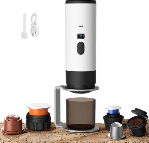 3-in-1-Kaffeemaschine mit mehreren Kapseln, tragbare Kaffeemaschine, Espressokocher mit Kapseln und gemahlenem Kaffee, elektrische Espressomaschine, 15 Bar, für Büro, Reisen, Camping, Haus (weiß +