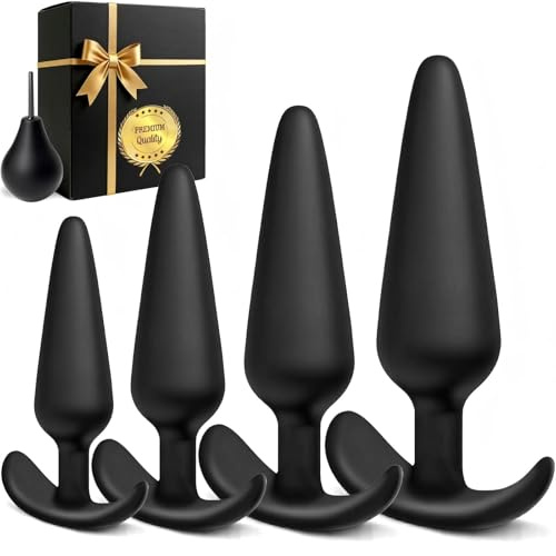 Vooloka 4PCS Silicone Butt Plug Set Anal Toys, Beginner Friendly Anal Plug Training Kit with Flared Base, Comfortable Long-Term Wear, Buttplug Sex Toys for Men Women Couples