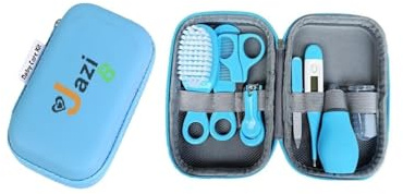 Babyvård 8-i-1 kit för nyfödd, blå, jug, rosa resväska med nagelklippare, hårborste, kam, termometer och mer för spädbarn och småbarn, flickor och pojkar, manikyr, pedikyrset (blå)
