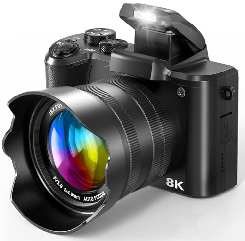 8K Digital Cameras for Photography, 88MP WiFi Vlogging Camera for YouTube Autofocus with 3.2 Touch Screen,Dual Camera,Flash,16X Zoom Portable Travel Cameras Anti Shake with 64GB Card, 2 Batteries