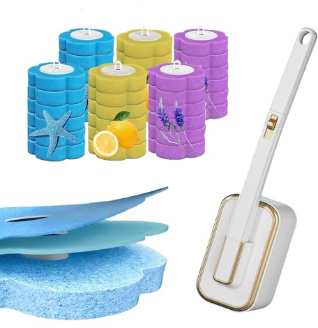 Midslinee Escobilla de baño desechable, cepillo de baño mejorado montado en la pared con detergente, cepillo de inodoro con 36 piezas de limpiador de recambios para limpieza de baño