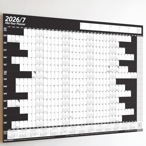 PlannerHead 2026/27 Academic Wall Planner/July 2026-August 2027 Calendar UK/Unmounted Unlaminated Year Planner Poster/Black A2+ 43cm x 62cm (Rolled)