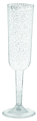 Elegant Silver Glitter Plastic Champagne Flutes - Ideal for Parties & Events -4ct