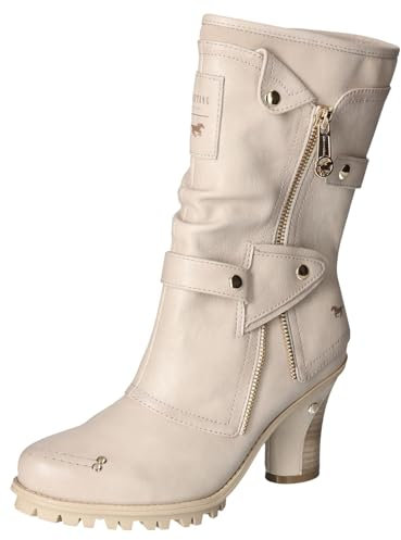 MUSTANG Damen Stiefelette Warmfutter Stiefel hübsche Details Blockabsatz 1141-606, Größe:40 EU, Farbe:Beige
