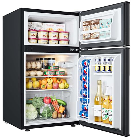 EUHOMY 3.2 Cu.Ft Mini Fridge with Freezer, Single Door Compact Refrigerator, Adjustable Thermostat, Mini Refrigerator Energy Saving, Mini fridge for Bedroom, Dorm, Office, New Black