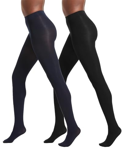 No nonsense Women's Super Opaque Control-Top Tights, Black/Navy, Small