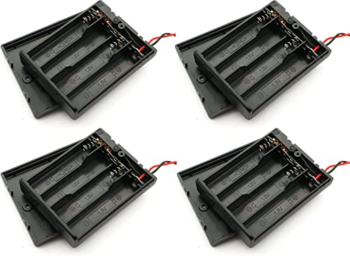 Fasizi 4 st 4 x AA 6 V batterihållare fodral låda trådbunden på/av strömbrytare och skydd