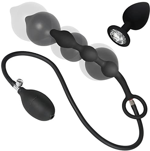 Aufblasbar Analplug Buttplug Set,3 Beads Analkugeln(60 * 246mm) mit Kristall Diamant Anal Plug und Pumpe,Riesen Anal Dildo Masturbator für Anus Expansion,SM Sex Spielzeug ab 18 für Paare Extrem