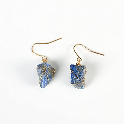 ZHENL Ohrringe Aus Stein,Handgefertigter Damen-Ohrschmuck, Goldene Ohrhaken, Unregelmäßige Lapislazuli-Jade-Rohstein-Anhänger-Ohrringe Für Frauen, Alltagskleidung Reinigen Sie Das Magnetfeld