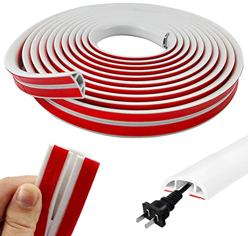 JReHuiG Kabelabdeckung Boden 8M, Kabelkanal Halbrund Weiß 30x10mm, Selbstklebend, PVC, Weiß, 8 Meter