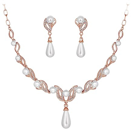 Deyanse Brautschmuck Set, Hochzeit Schmucksets für Damen, Perlen Ohrringe Strass Halskett Glitzer Modeschmuck, Hochzeitsschmuck für Braut Brautjungfern, Luxus Braut Schmuck Set mit Halskette Ohrhänger