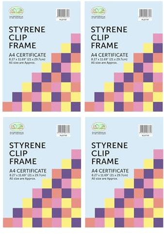 Pack of 4 A4 Frame Clear Plastic Styrene Front Frameless for Certificate/Poster Photo Display - Classic Wall Mountable (21 X 29.7 CM)