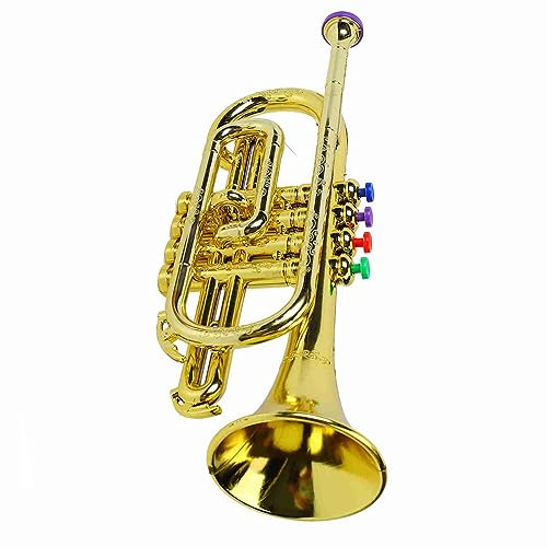 Trompette Jouet Enfant, Jouet De Trompettes Musical éducatif Intéressant, Jouet De Trompette pour Enfant Doré avec 4 Touches Colorées, pour la Maison, L'école, Cadeaux Musicaux