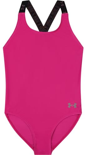 Under Armour Girls' One Piece Swimsuit, UPF 50+ Sun Protection, Rebel Pink Racer, 4