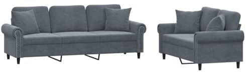 vidaXL Ensemble de Canapés avec Coussins 2 pcs, Canapés avec Accoudoirs et Dossier, Ensemble de Meubles, Mobilier de Salon, Moderne, Gris Foncé Velours
