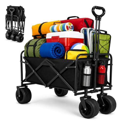 Silvergear® XL strandvagn 150 kg | kundvagn | barnvagn | vikbar bolderwagen | campingtillbehör | viktkapacitet på 150 kg | multifunktionell, flexibel och praktisk | svart