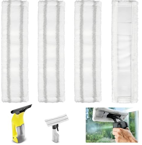 Pack of 4 Replacement Microfibre Mop Covers Compatible with Karcher WV1 WV2 WV5 Window Vacuum Cleaner Spray Bottle Accessories Window Cleaner Replacement Parts