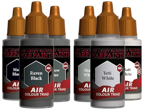 The Army Painter, Airbrush Primary Bundle Greyscale, 2 triades grises avec 6 peintures aérographe acryliques diluées 18 ml - Peinture pour pistolet à peinture pour miniatures D&D et Warhammer