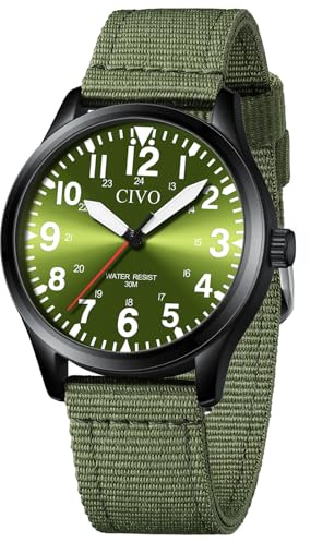 CIVO Uhren Herren Militär Outdoor: Mode Quarzuhr mit Groß Zahlen - Analog Wasserdicht Nylonband Grün