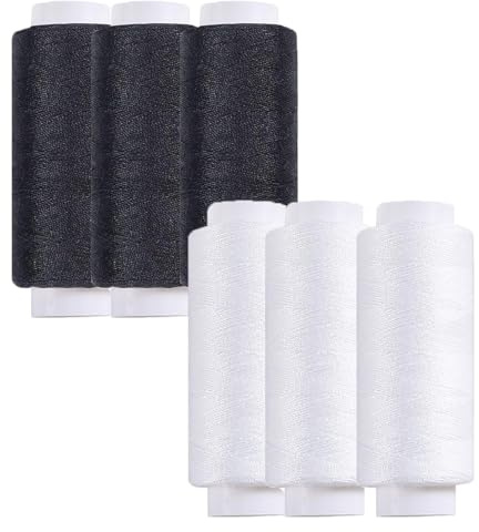 Sewing Thread Set - Black & White, 6 Pack, 250 Yards Each - Premium Durable Polyester Thread for Hand Sewing, Machine Sewing, Crafting, Quilting, and Repairs - High Strength, Tangle-Free