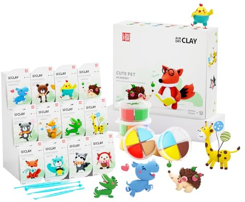 LOUFOR Air Dry Clay Kits - Modeling Clay for Kids, Ultra Light & Soft, Safe & Non-Toxic, DIY Airdryclay Kit with Sculpting Tools and Tutorials, Creatible Art Crafts Toys Gifts for Boys Girls