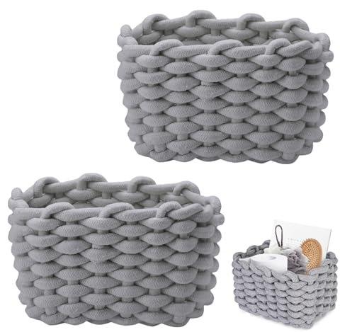 JAONLD 2 Pezzi Cestino Portaoggetti in Corda di Cotone Cestini Portaoggetti Neonato Piazza Cestino Porta Oggetti Cesta Boo Basket Adatto per Cameretta, Camera da Letto, Soggiorno (Grigio)