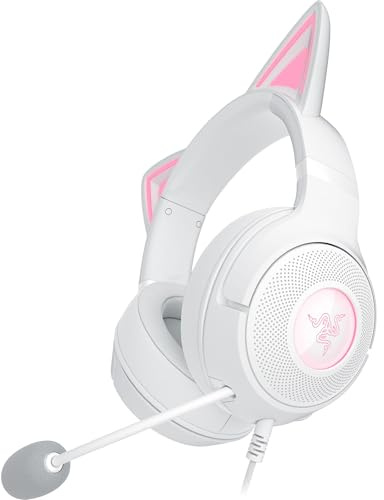 Razer Kraken Kitty V2 USB Wired Headset: Chroma RGB Kitty Ears - Stream Reactive Lighting - HyperClear Cardioid Mic - 40 mm Drivers - 7.1 Surround Sound - Comfortable Ear Cushions - White